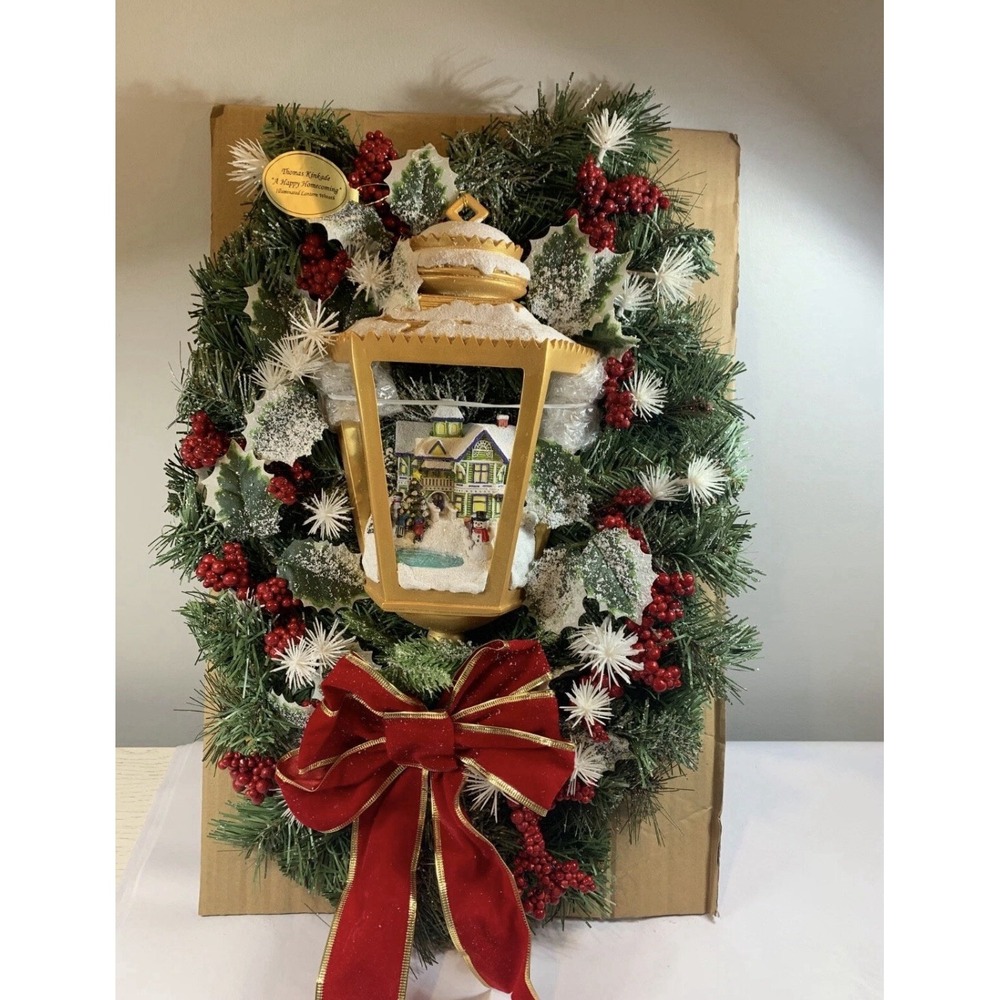 Bradford Exchange Thomas Kinkade A Happy Homecoming Iluminated Lantern Wreath